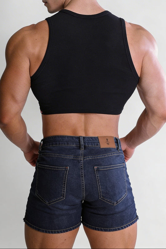 Wrapped Up Ribbed Crop Tank - Black