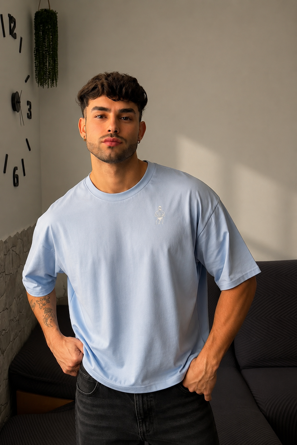 Oversized Relaxed Crop Top - Baby Blue