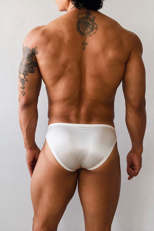 Clear Side Satin Briefs - Pearl White