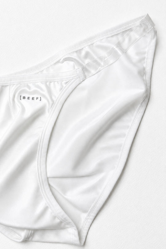 Clear Side Satin Briefs - Pearl White