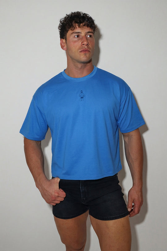 Cool-Dry Oversized Relaxed Crop Top - Cerulean Blue