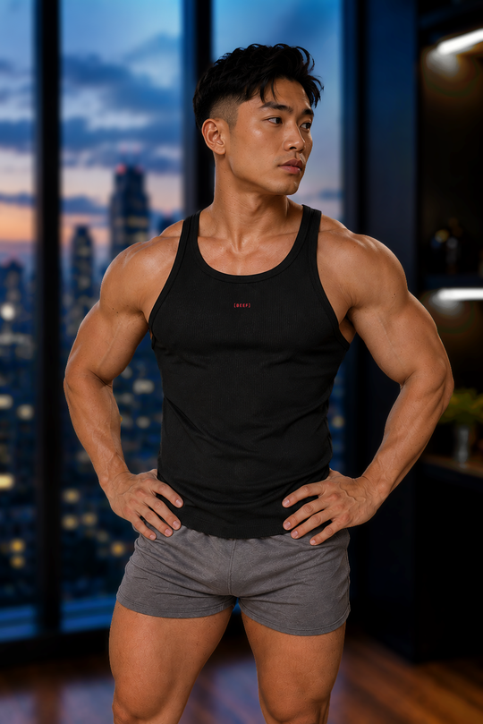 Slim Rib Knit Tank Top - Black